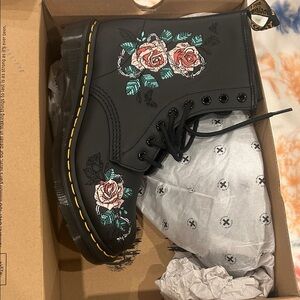 Dr. Martens Black Boots with Floral Embroidery